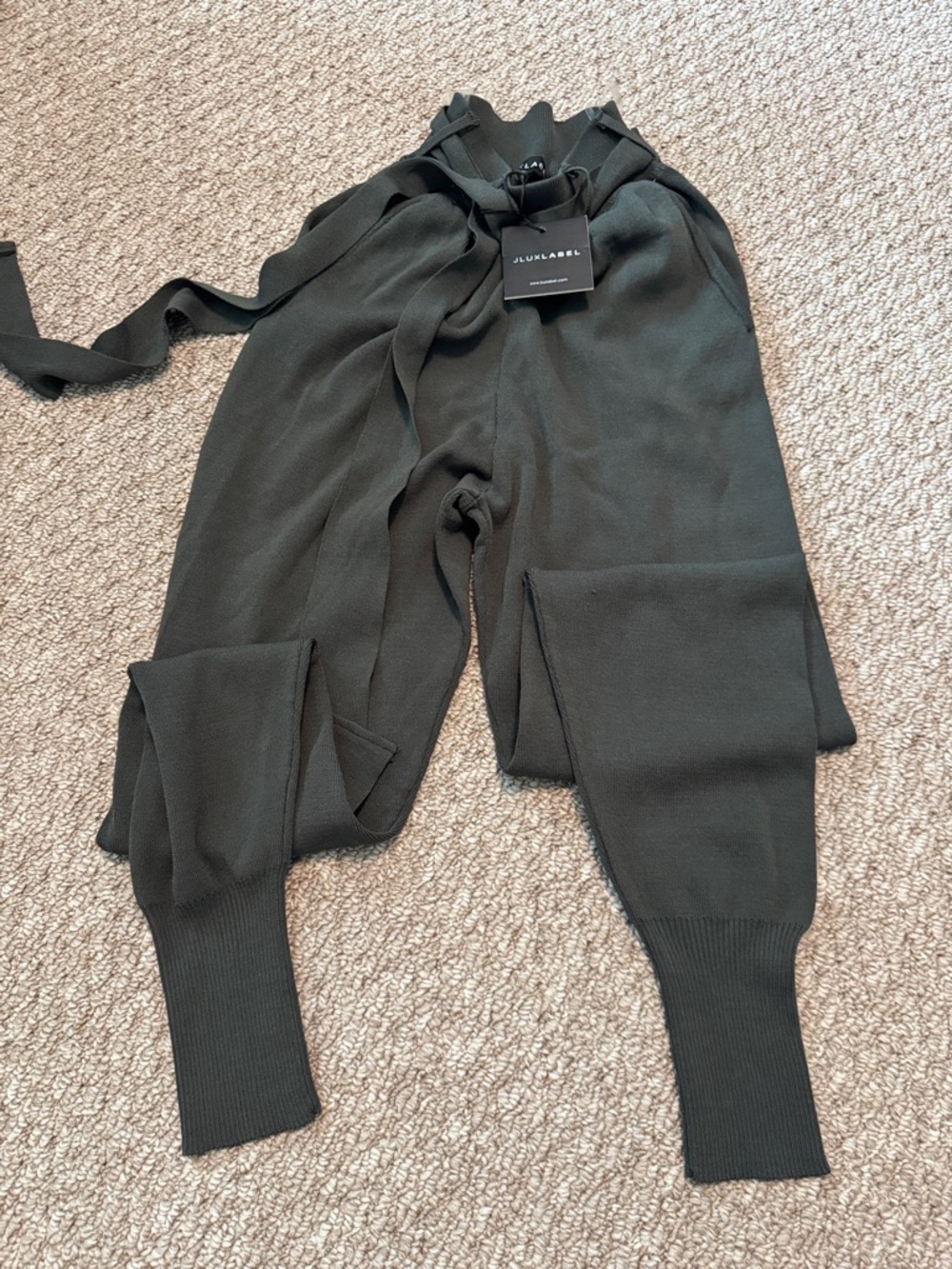 JLUXLABEL Olive Green High-Waist Knit Paperbag Joggers